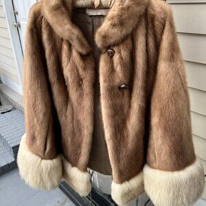 FUR CAPE - MINK - BROWN WITH IVORY CUFF - $400 = FREE SHIPPING